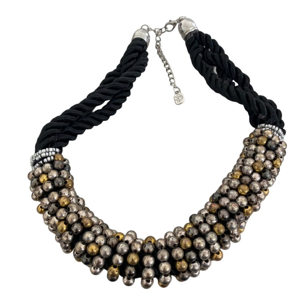 YOU & I satin Rope collar black necklace faux pearls chunky - Picture 6 of 7